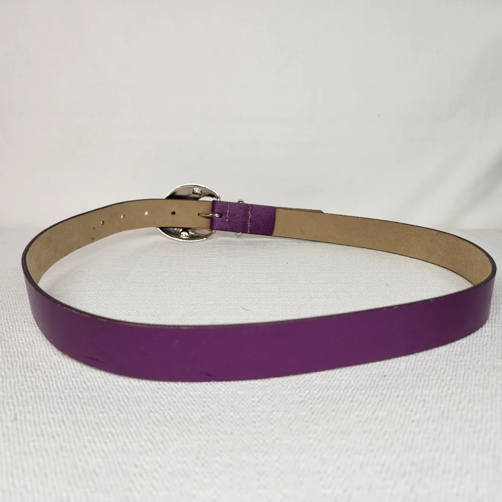 Purple Silver Belt Buckle Bonded Leather Size Medium USA Youth 12-14